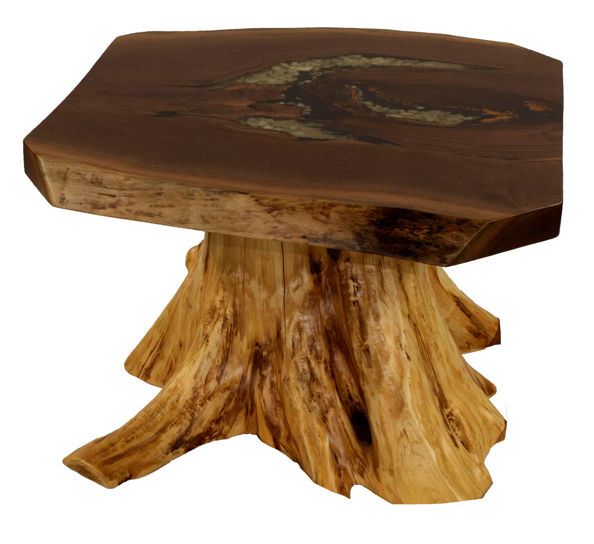 Maple Top Coffee Table with Cedar Stump rusticadk