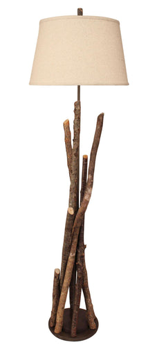 Grey Stick Floor Lamp with Round Wooden Base
