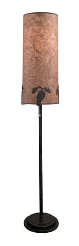 Burnt Sienna Mission Modern Floor Lamp w/ Pine Cone Accent and Wood Chip Shade