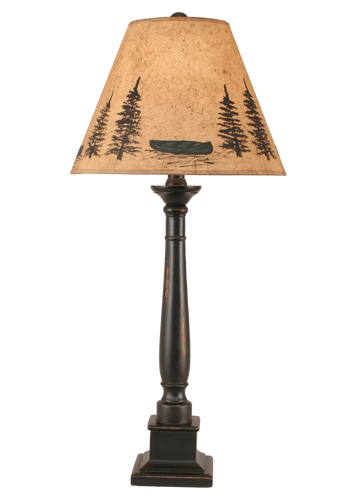 Distressed Black Square Candlestick Table Lamp w/ Canoe Scene Shade