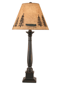 Distressed Black Square Candlestick Table Lamp w/ Canoe Scene Shade