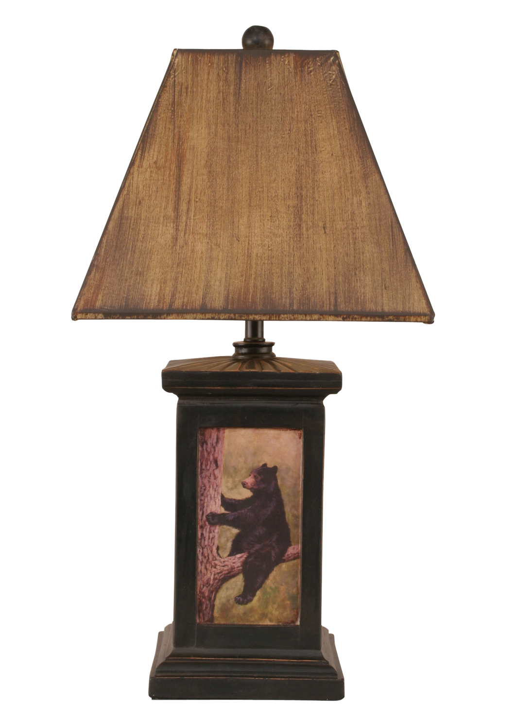 Distressed Black Square Bear in Tree Scene Table Lamp