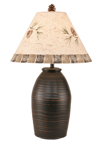 Distressed Black Ginger Jar w/ Pine Cone Shade