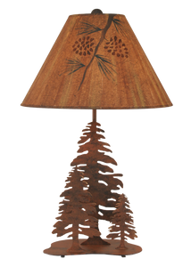 Rust 3 Tree Table Lamp w/ Pine Branch Shade