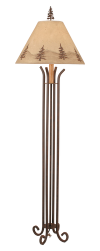 Rust Iron 4 Footed Floor Lamp w/ Pine Tree Shade