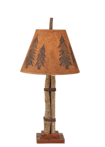Twig and Leather Accent Lamp w/ Pine Tree Shade