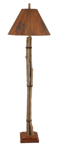 Twig and Leather Floor Lamp w/ Pine Tree Shade
