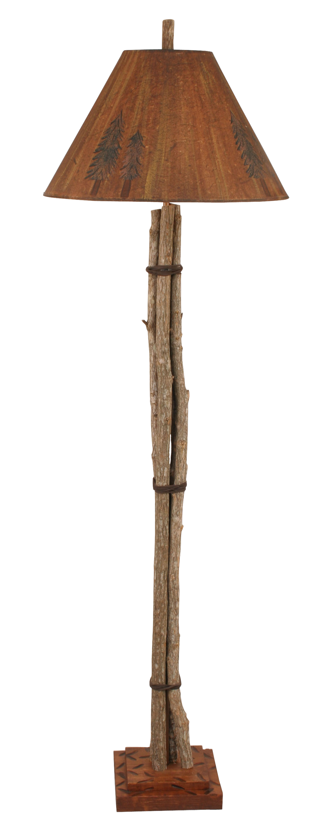 Twig and Leather Floor Lamp w/ Pine Tree Shade