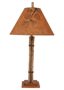 Twig and Leather Table Lamp w/ Pine Branch Shade