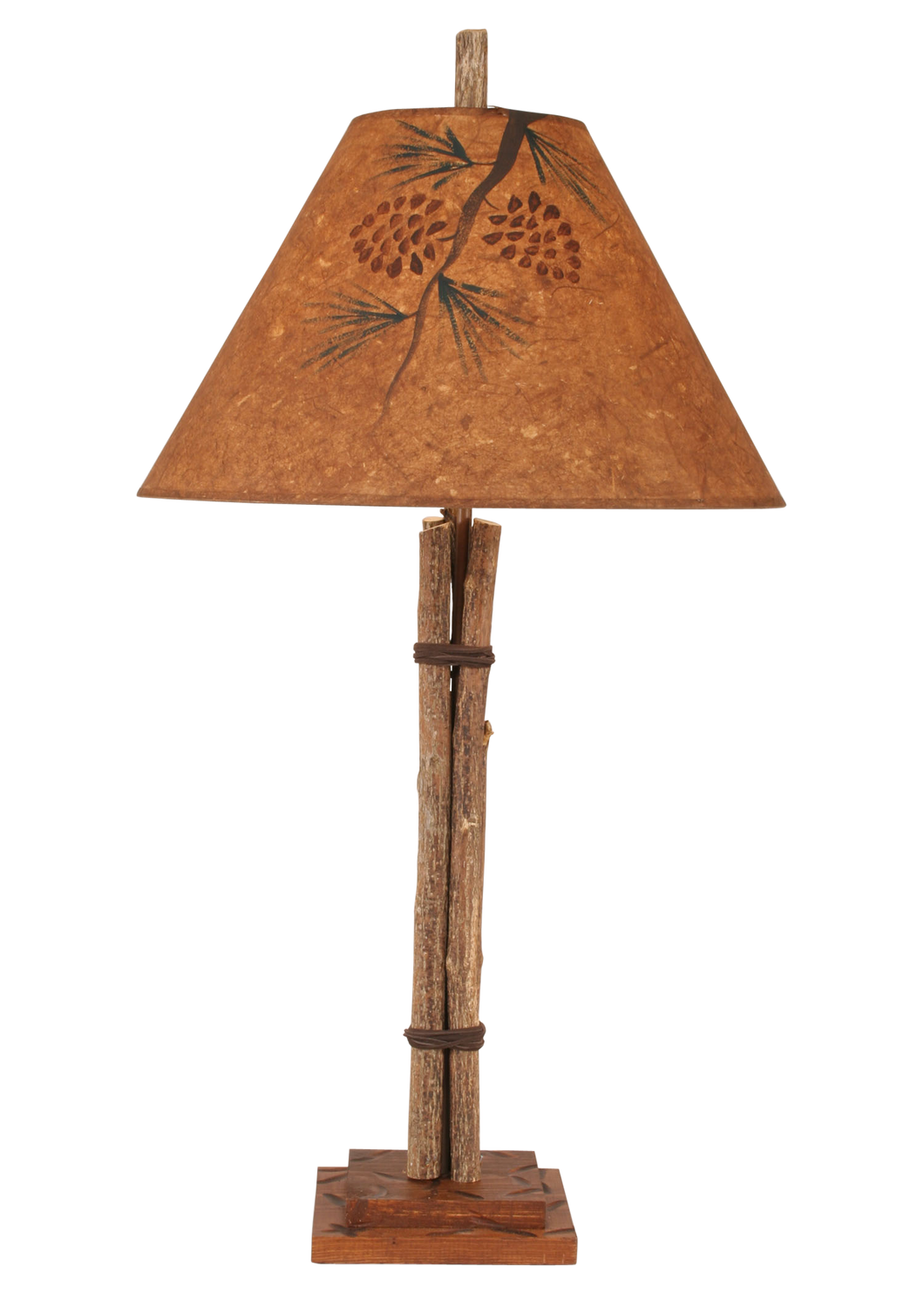 Twig and Leather Table Lamp w/ Pine Branch Shade