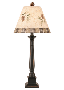 Distressed Black Square Candlestick Table Lamp w/ Pine Cone Shade
