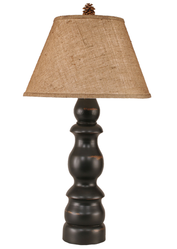 Distressed Black Farmhouse Table Lamp w/ Real Pine Cone Accent