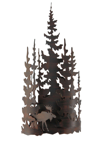Burnt Sienna Iron Moose and Tree Wall Sconce