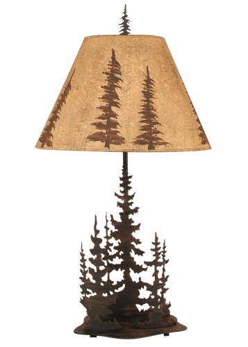 Burnt Sienna Feather Tree Scene Table Lamp