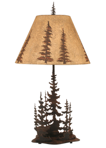 Burnt Sienna Feather Tree Scene Table Lamp