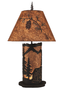 Kodiak Small Cabin Scene Table Lamp w/ Night Light