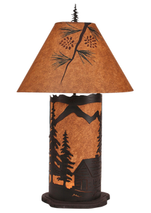 Kodiak Large Cabin Scene Table Lamp w/ Night Light