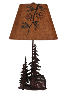 Burnt Sienna 2 Tree and Cabin Accent Lamp w/ Night Light