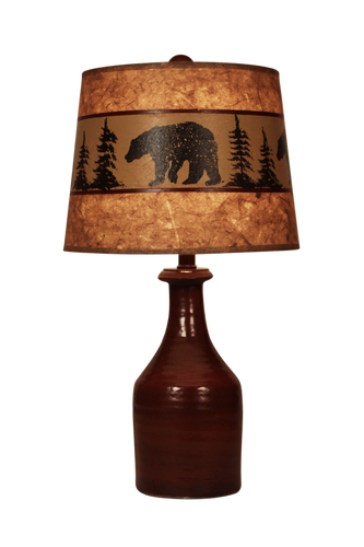 SPANISH TILE SMAL CLAY JUG ACCENT LAMP WITH BEAR/TREE SHADE